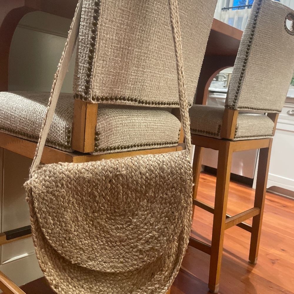 Raffia crossbody 15x14 18 inch drop strap can be shortened with loop knot